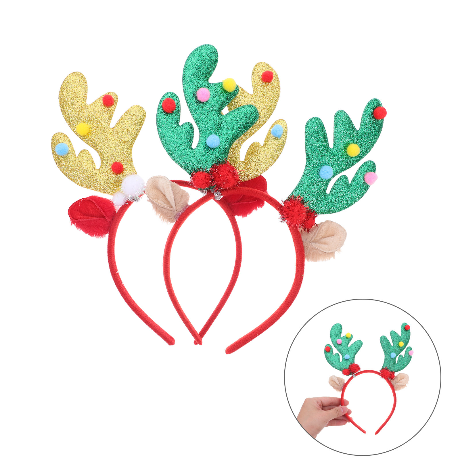 Reindeer Antlers Headband - ที่คาดผมคริสต์มาส 2 ชิ้น ลายเขากวางเรนเดียร์ น้ำหนักเบา สวมใส่สบาย