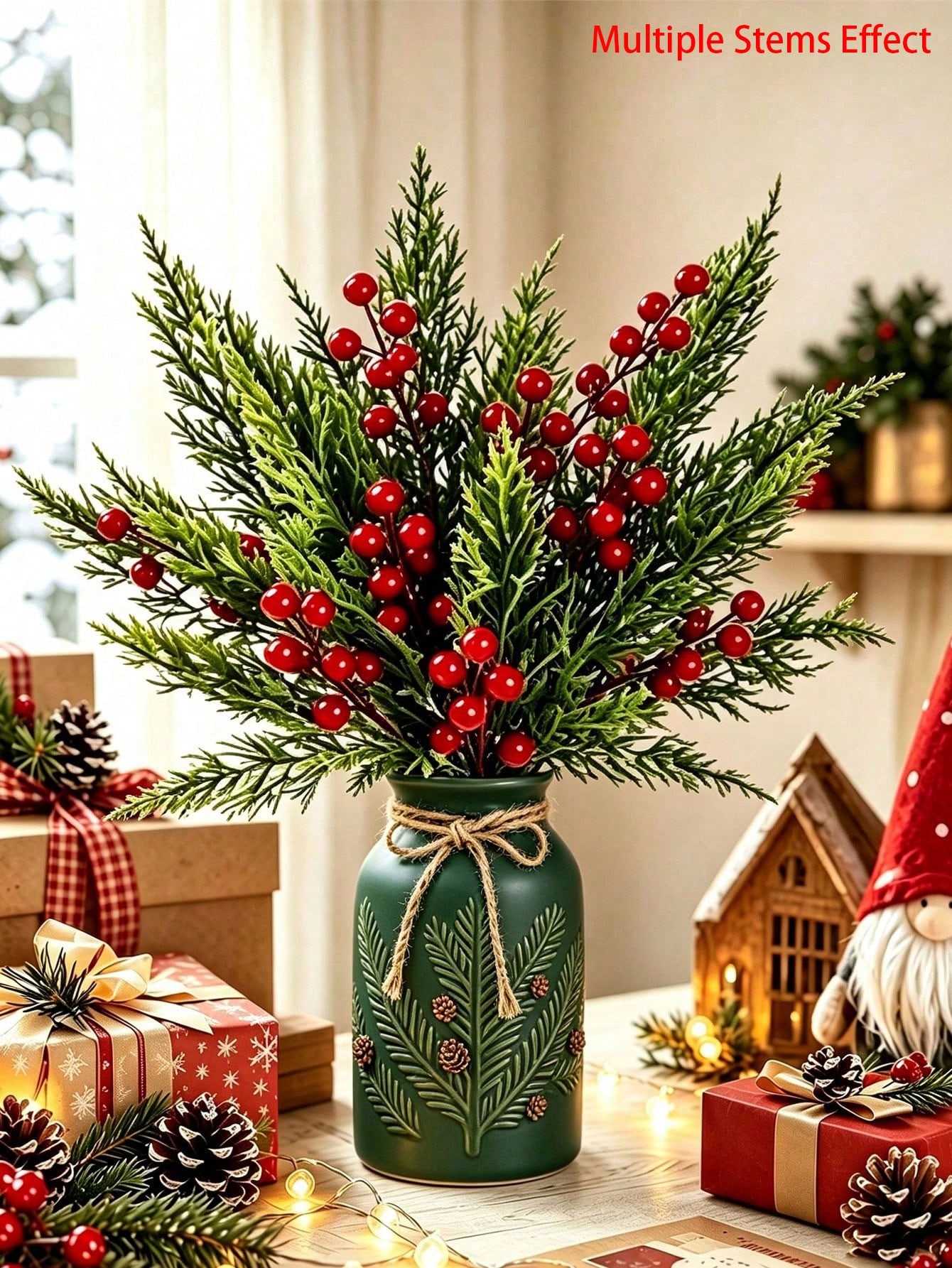 Christmas Tree Artificial - กิ่งสนเทียม 20 ชิ้น พร้อมผลเบอร์รี่สีแดง กิ่งผลฮอลลี่ สำหรับตกแต่งต้นคริสต์มาส