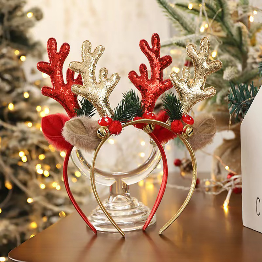 Reindeer Antlers Headband - ที่คาดผมเขากวางเรนเดียร์คริสต์มาส ที่คาดผมสำหรับเทศกาล ที่คาดผมเขากวางน่ารักสำหรับเด็กผู้หญิง ของตกแต่งชุดปาร์ตี้คริสต์มาสและคอสเพลย์